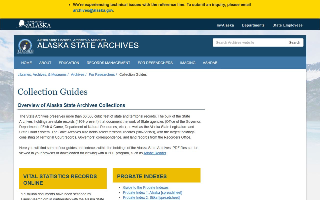 Alaska State Archives collection guides for Aleutians East Borough death records