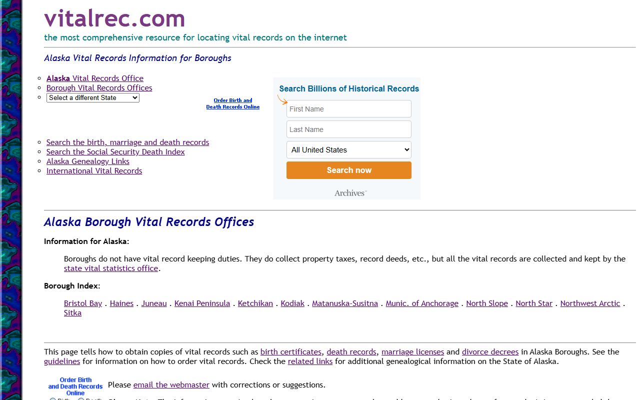 Denali Borough Alaska vital records state system death records