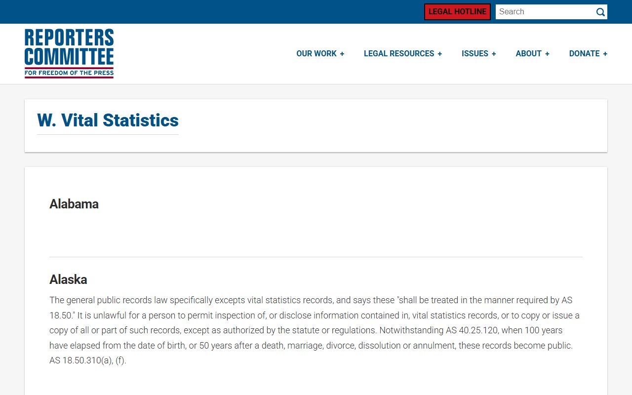 Alaska Vital Statistics Law AS 18.50 documentation and public access rules